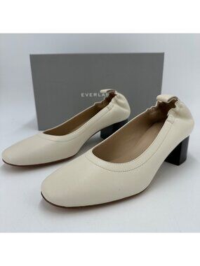 Everlane The Italian Leather Day Heel in Bone sz 9 Women's Elastic Back Comfort